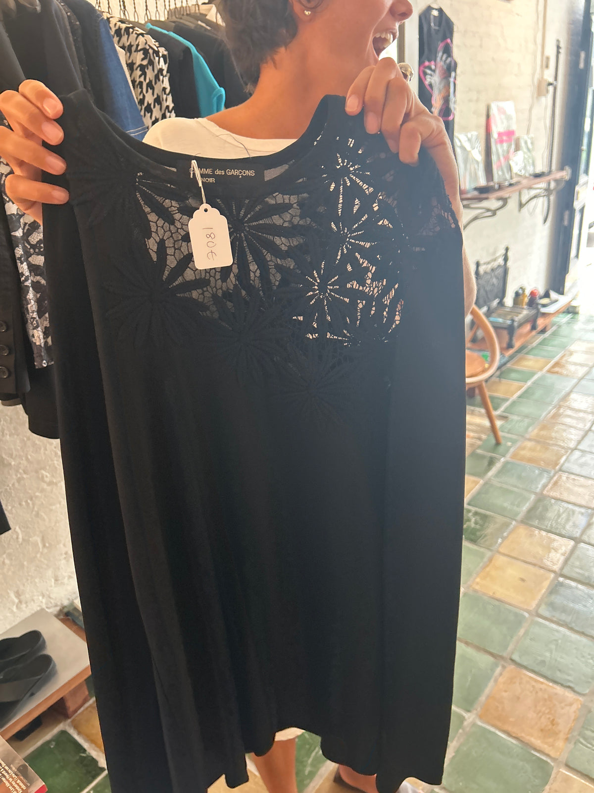 Comme noir silk black top